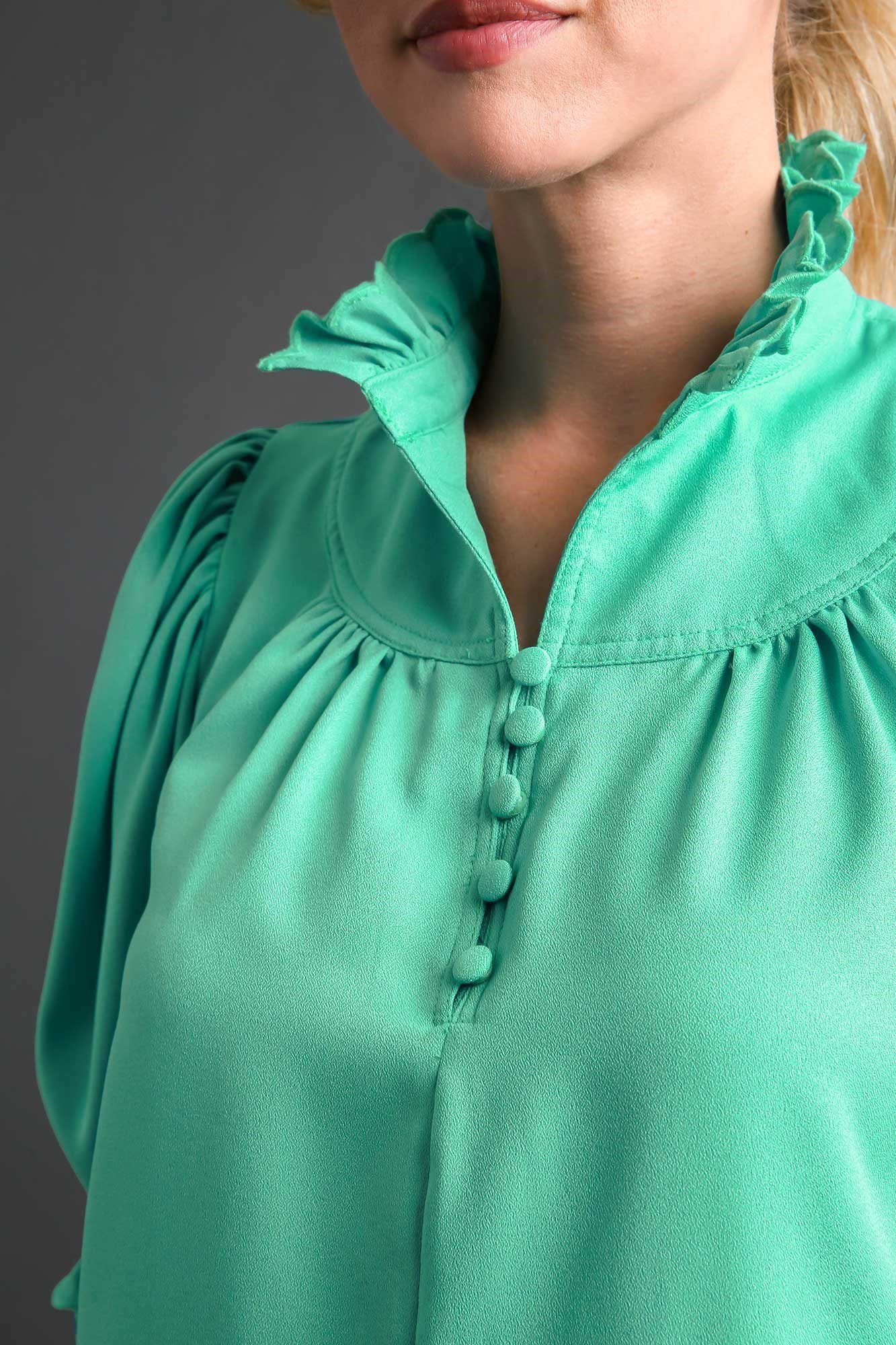 Scalloped High Neck Button Top