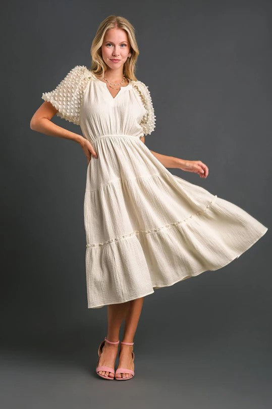 Tiered Swiss Dot Puff Sleeve Dress