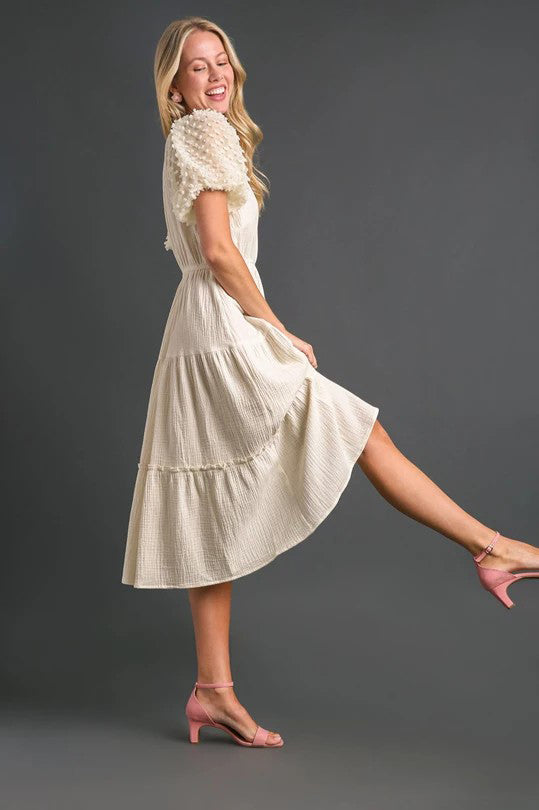 Tiered Swiss Dot Puff Sleeve Dress