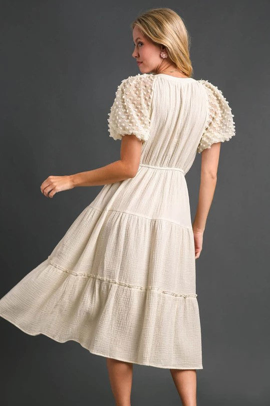 Tiered Swiss Dot Puff Sleeve Dress