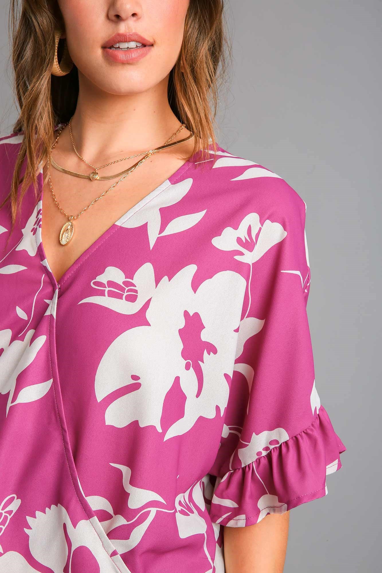 Bell Sleeve Crossover Floral Top