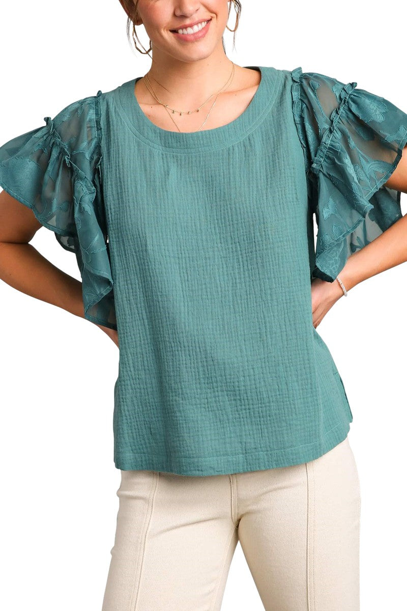 Sheer Short Butterfly Sleeve Top