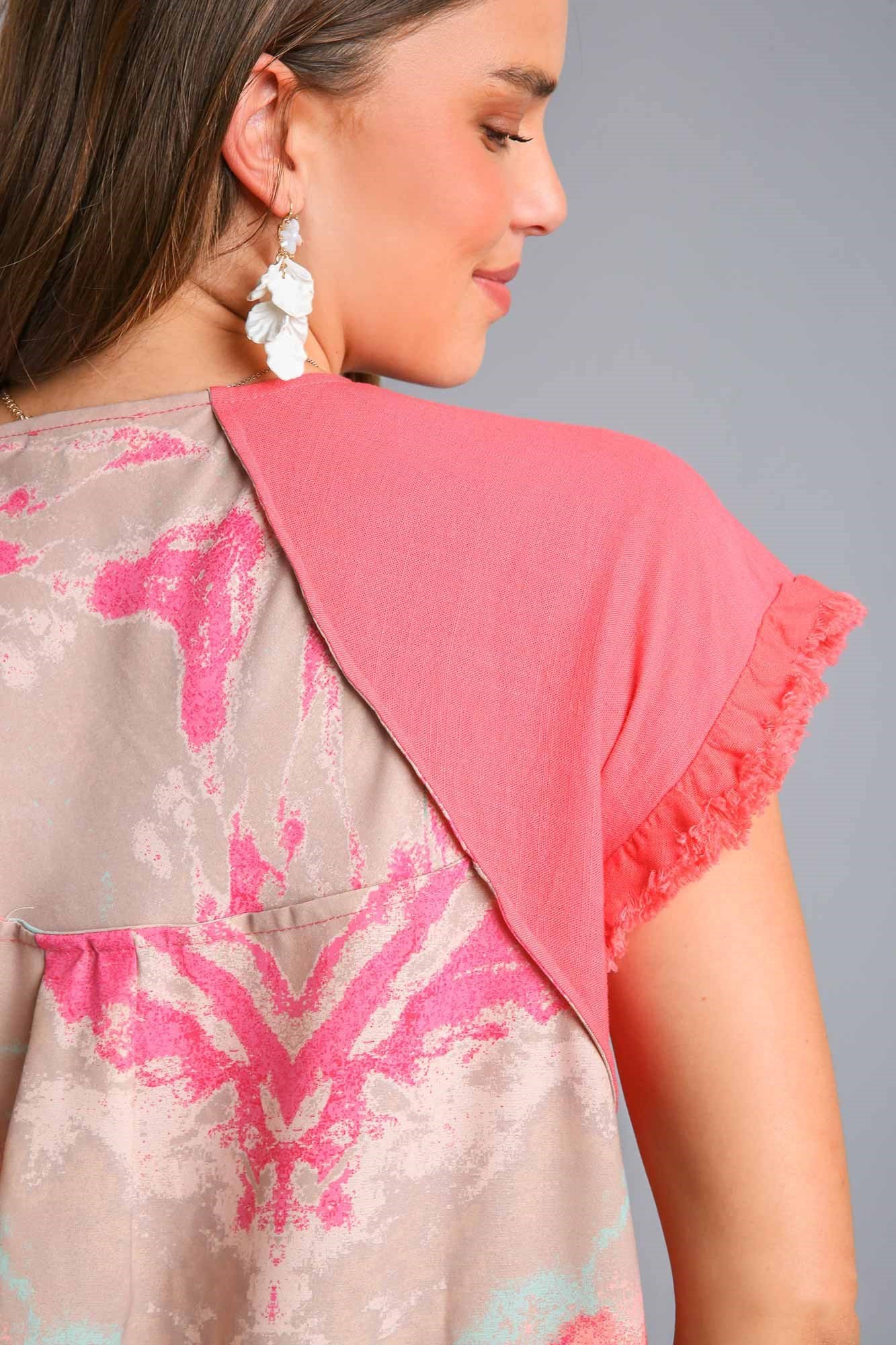 Abstract Print Unfinished Hem Top