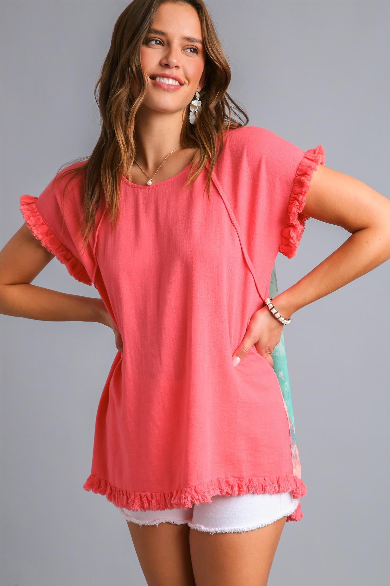 Abstract Print Unfinished Hem Top