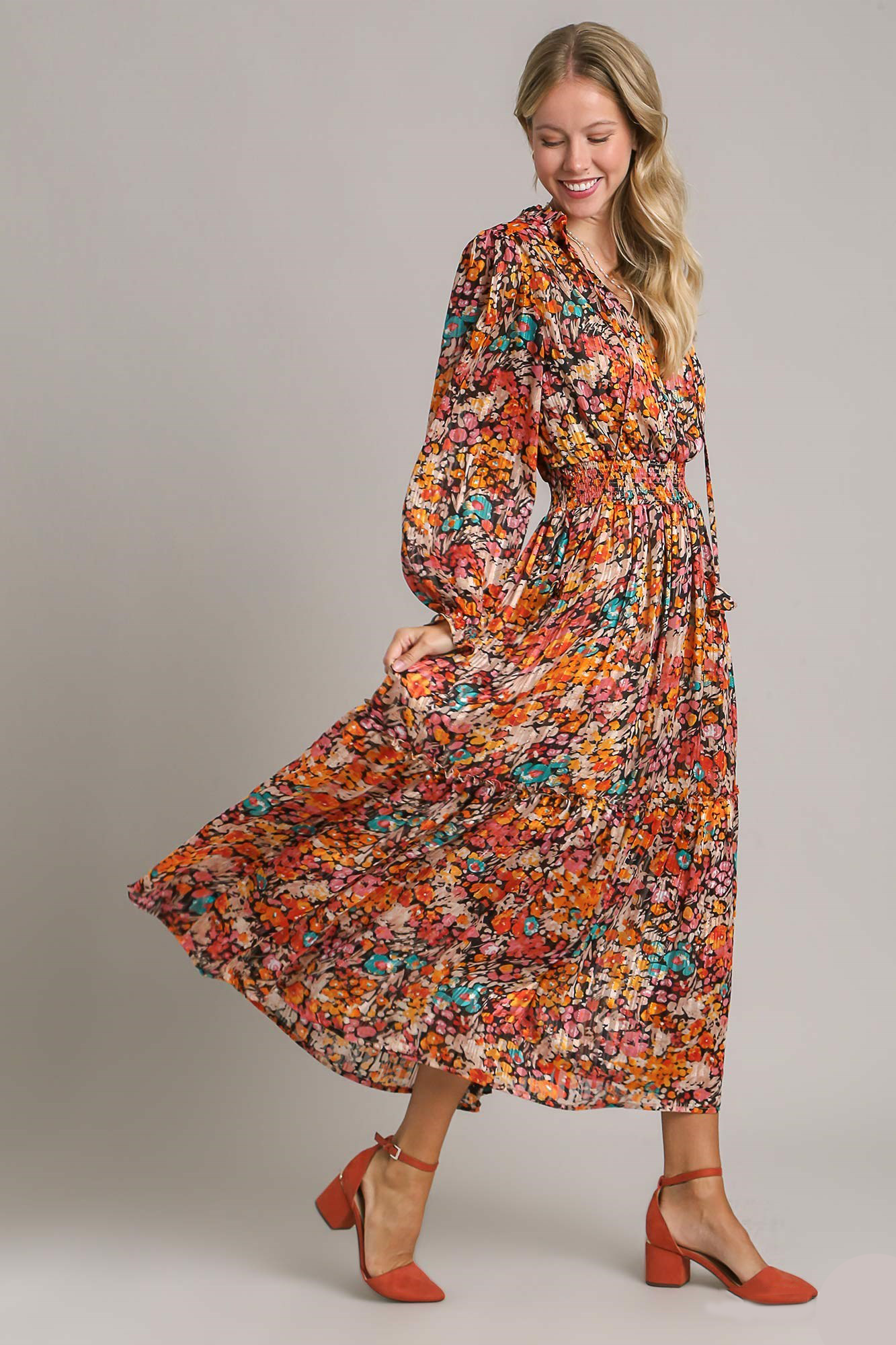 Metallic Shimmer Floral Dress