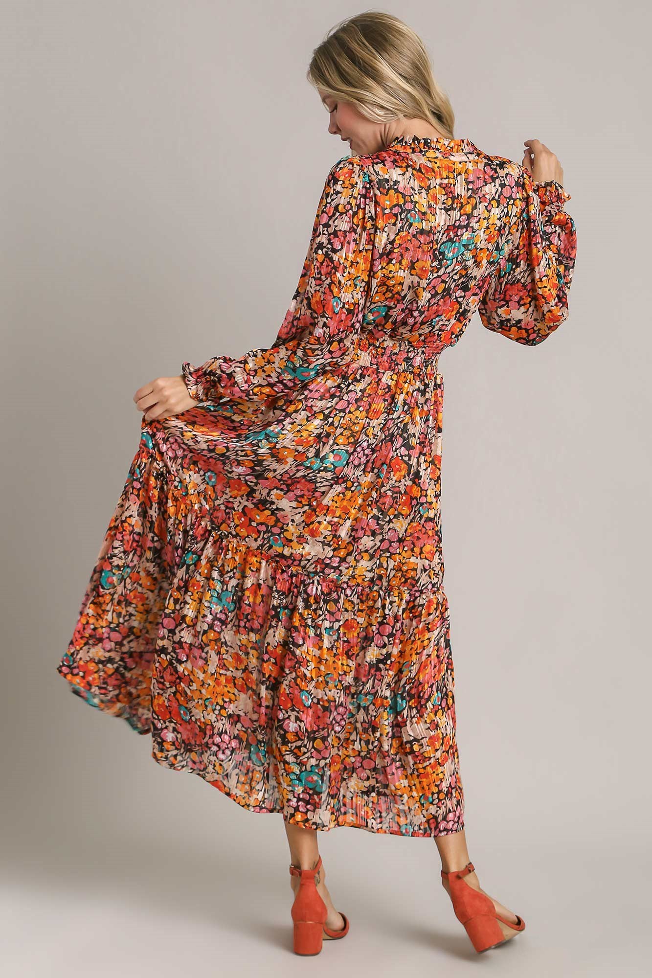 Metallic Shimmer Floral Dress