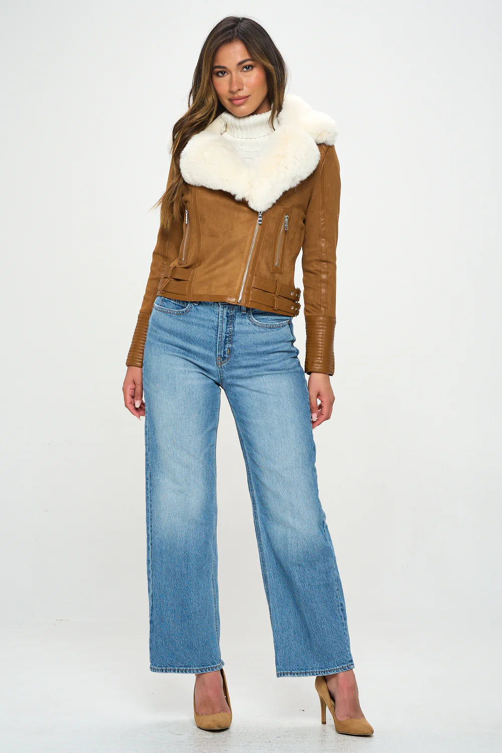Faux Fur Accented Belted Jacket