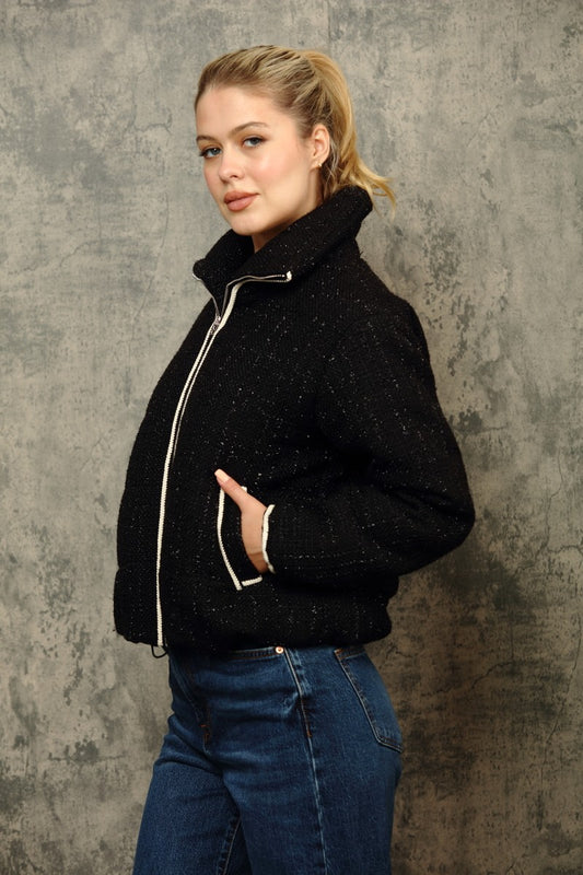 Bouclé Quilted Puffer Jacket