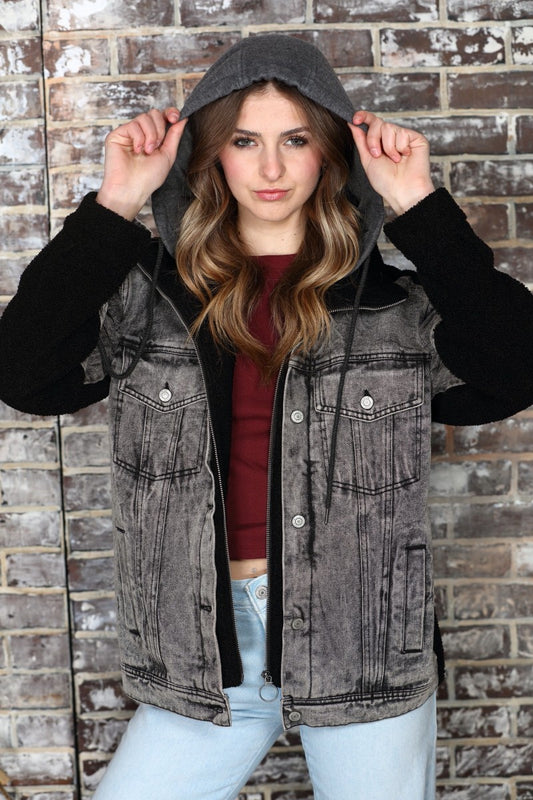 Denim Washed Hooded Jacket