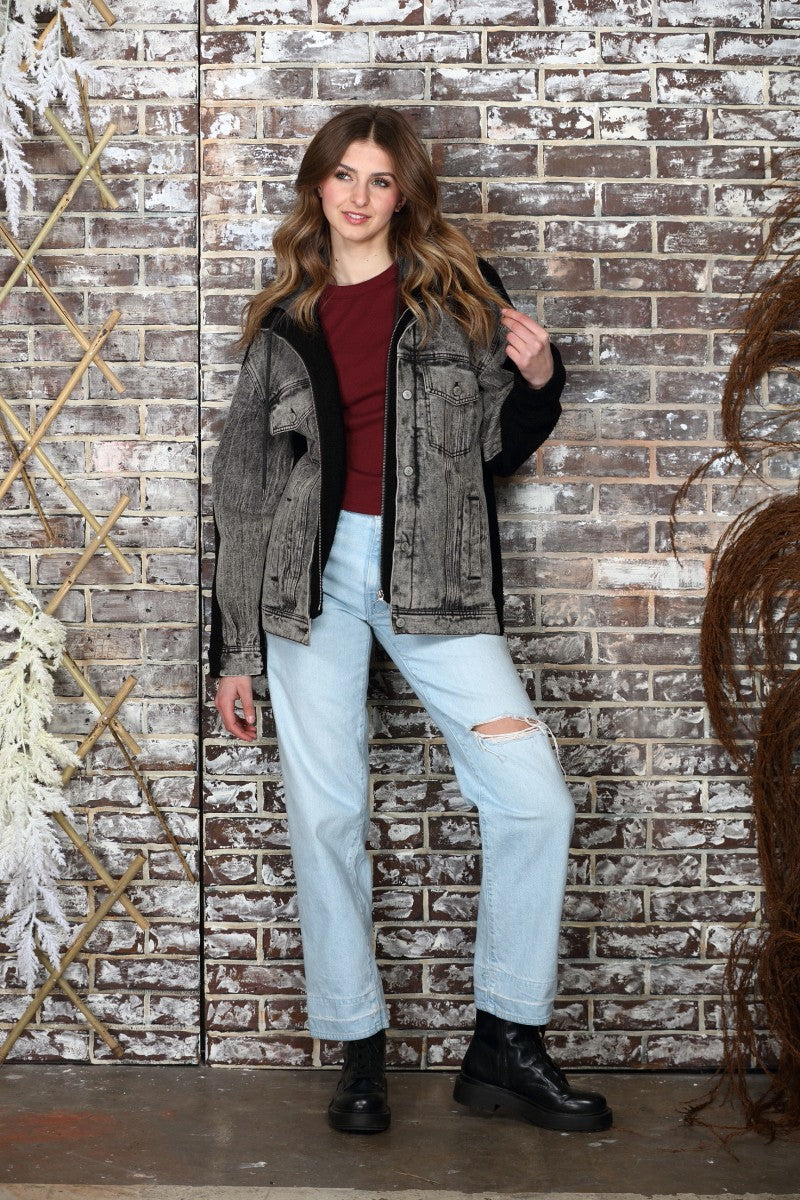 Denim Washed Hooded Jacket