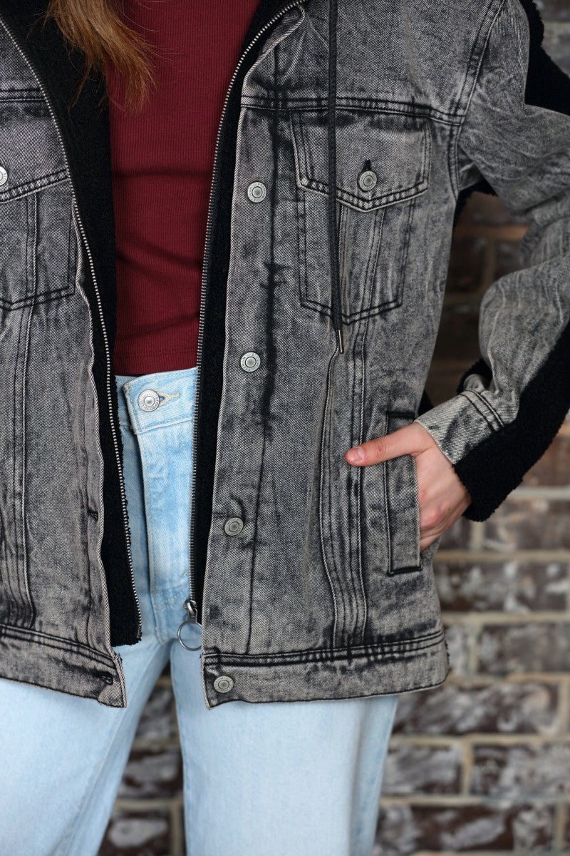 Denim Washed Hooded Jacket