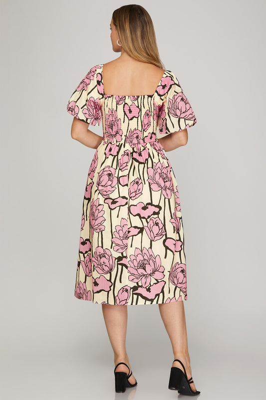 Smocked Puff Sleeve Dress