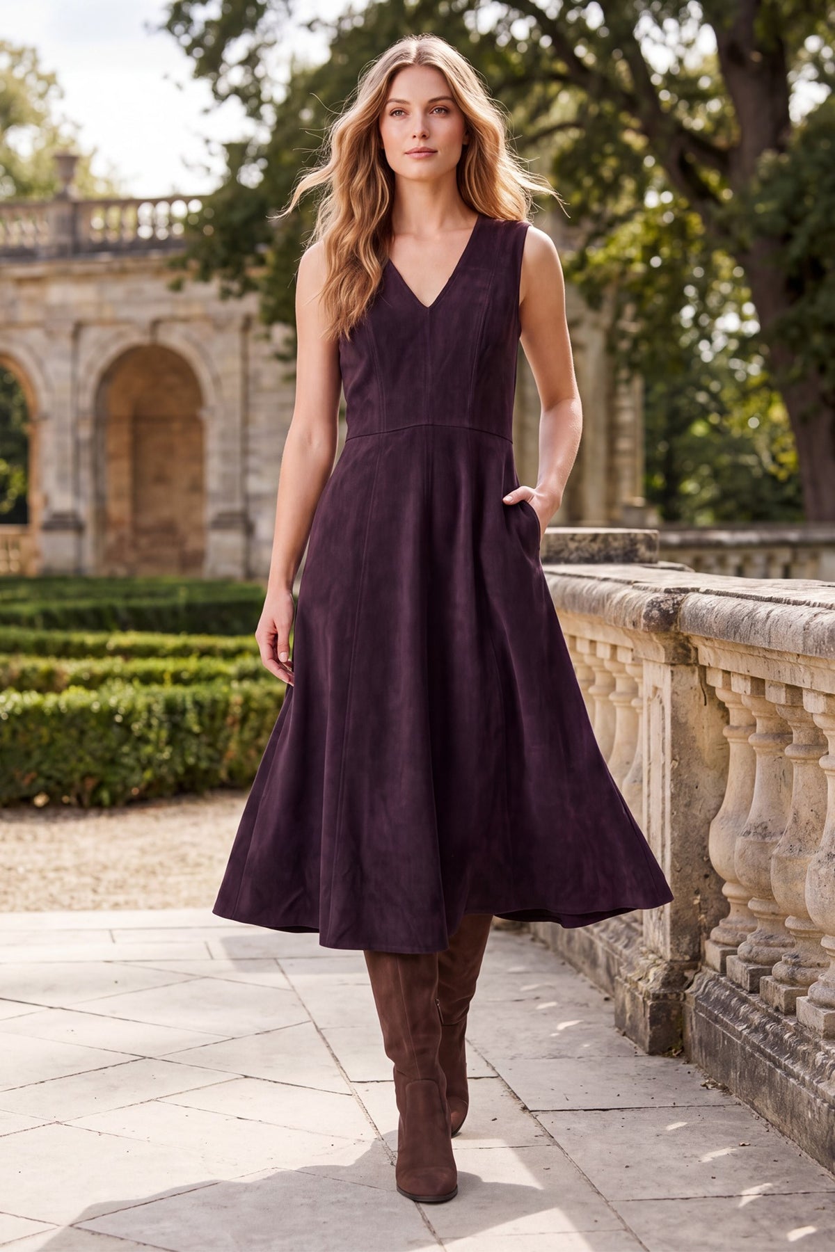 Faux Suede Wine Dress