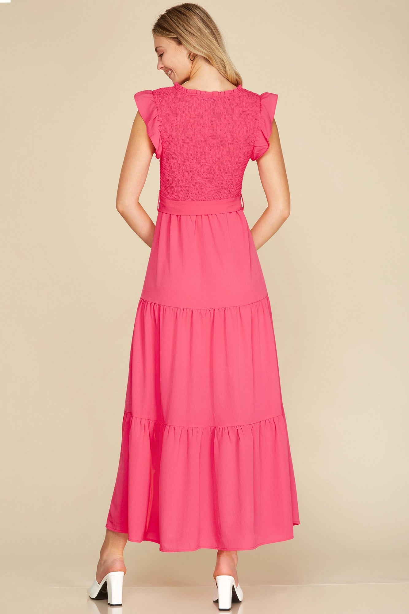 Short Sleeve Hot Pink Smocked Top