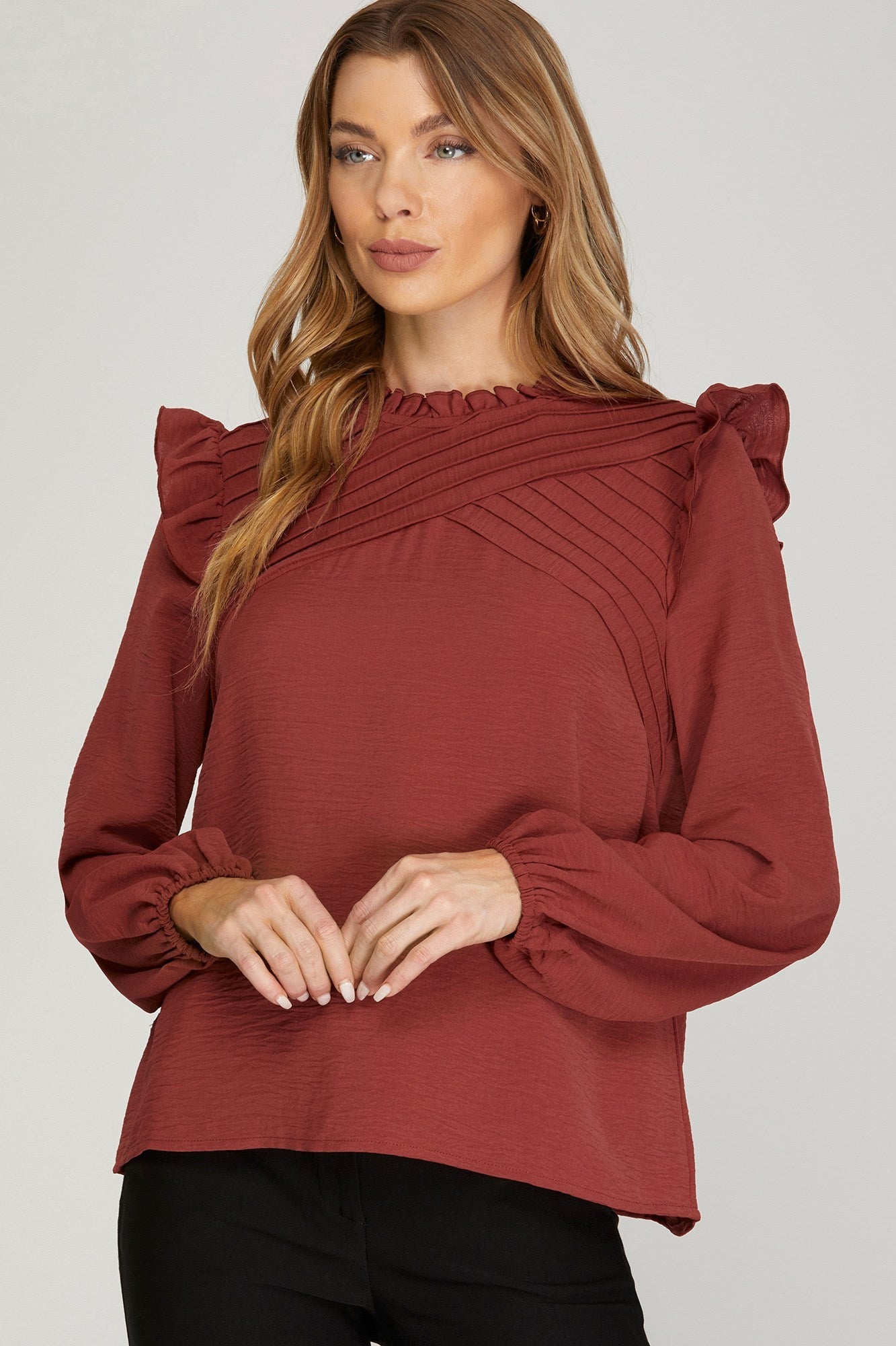 Pintuck Ruffled Top