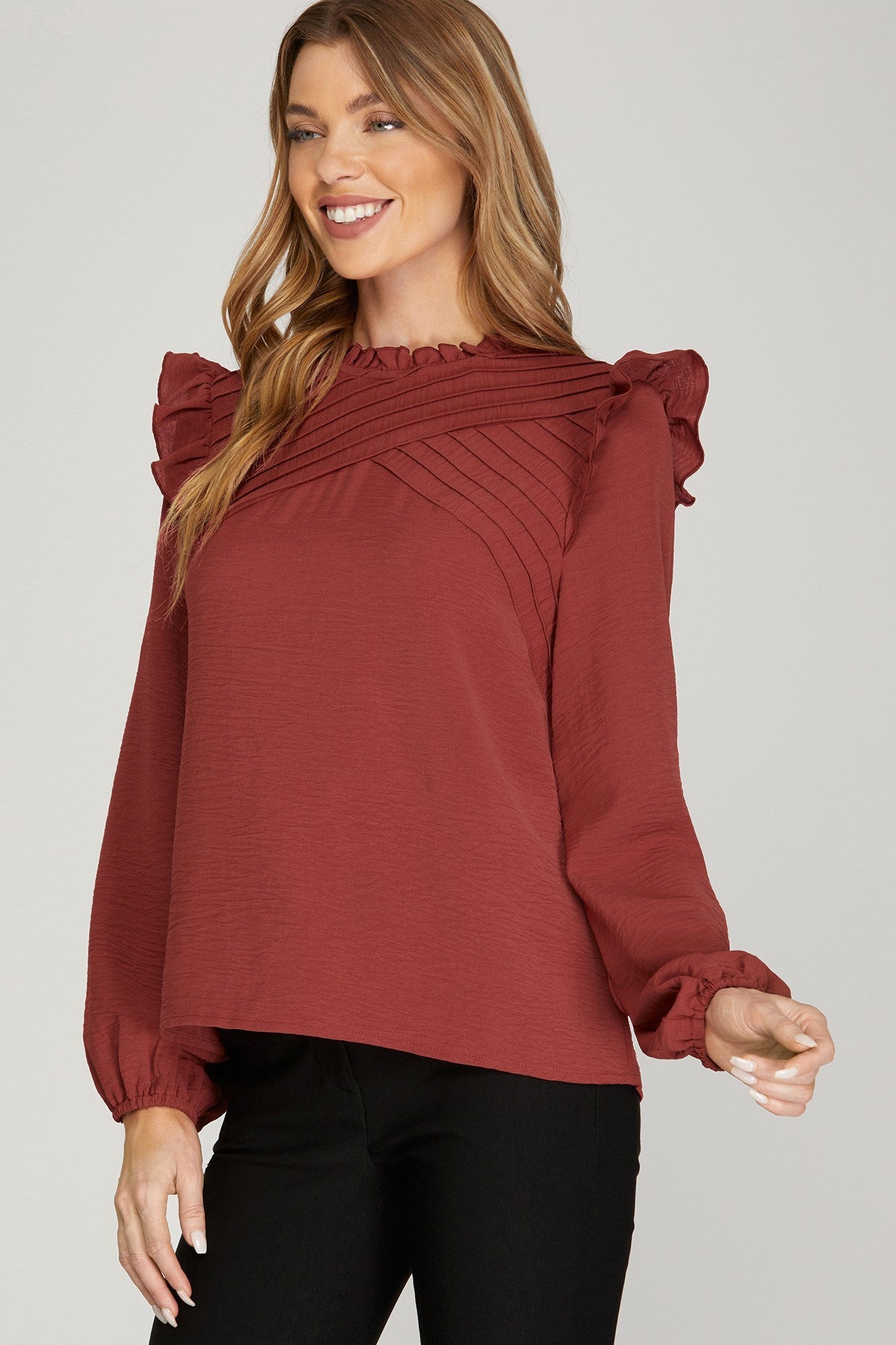 Pintuck Ruffled Top