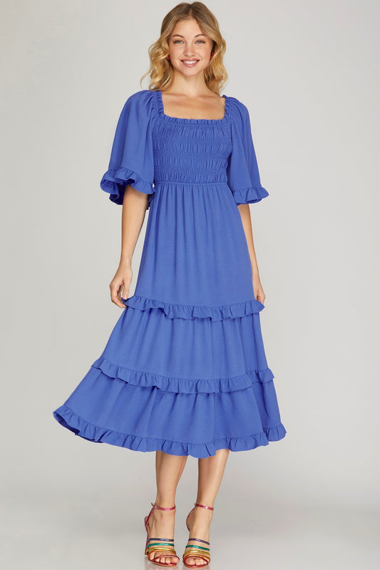 Blue Bell Sleeve Smocked Dress