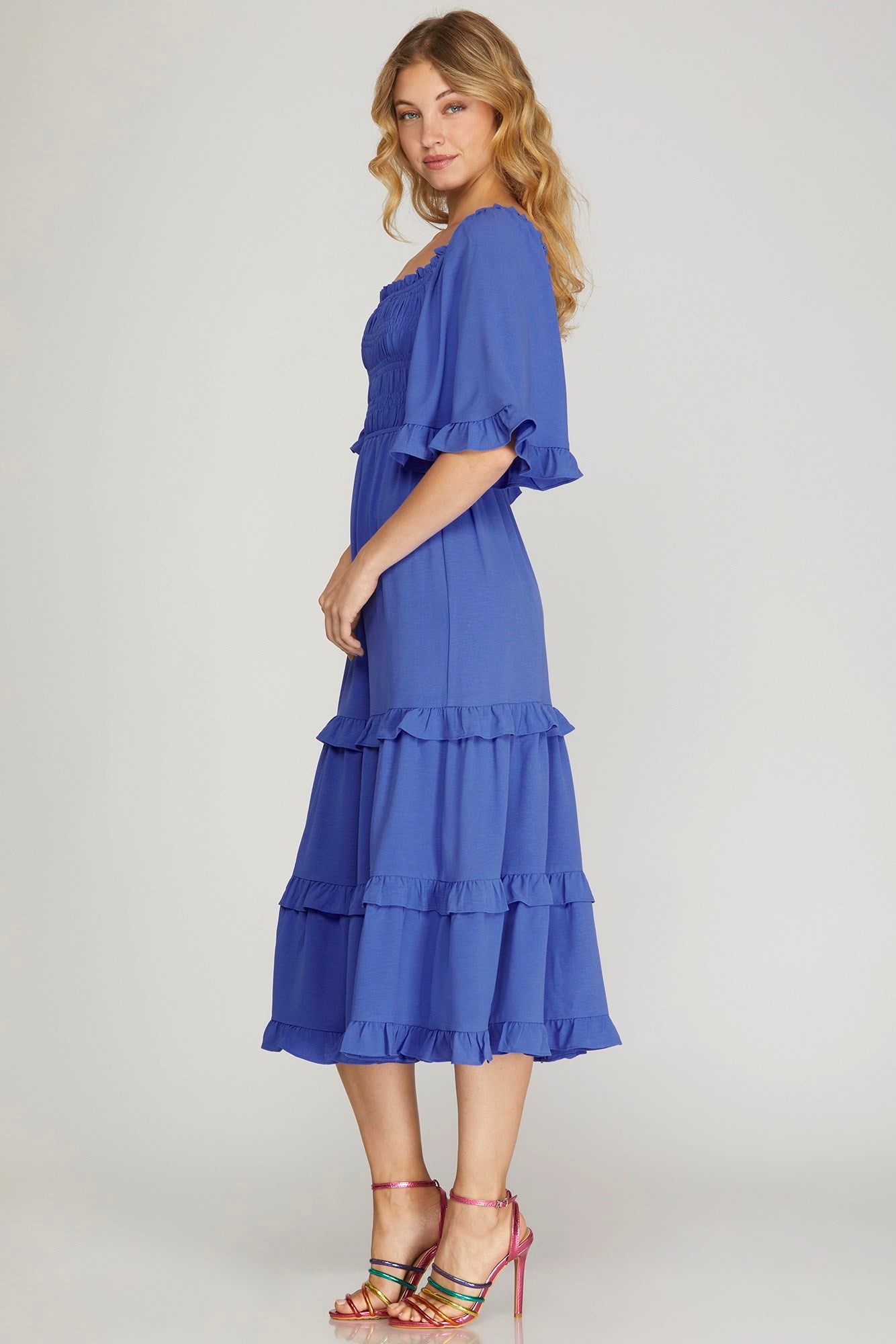 Blue Bell Sleeve Smocked Dress