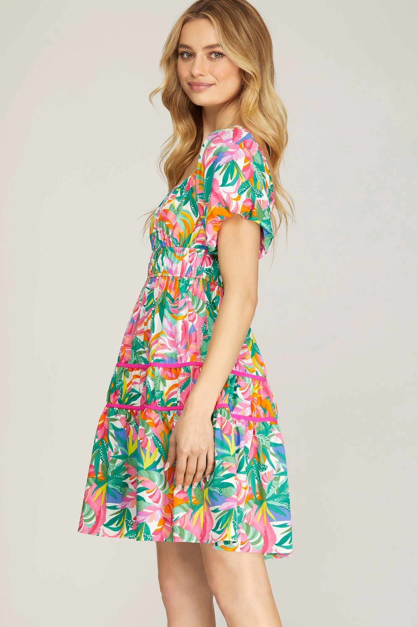 Tropical Green and Pink Dress