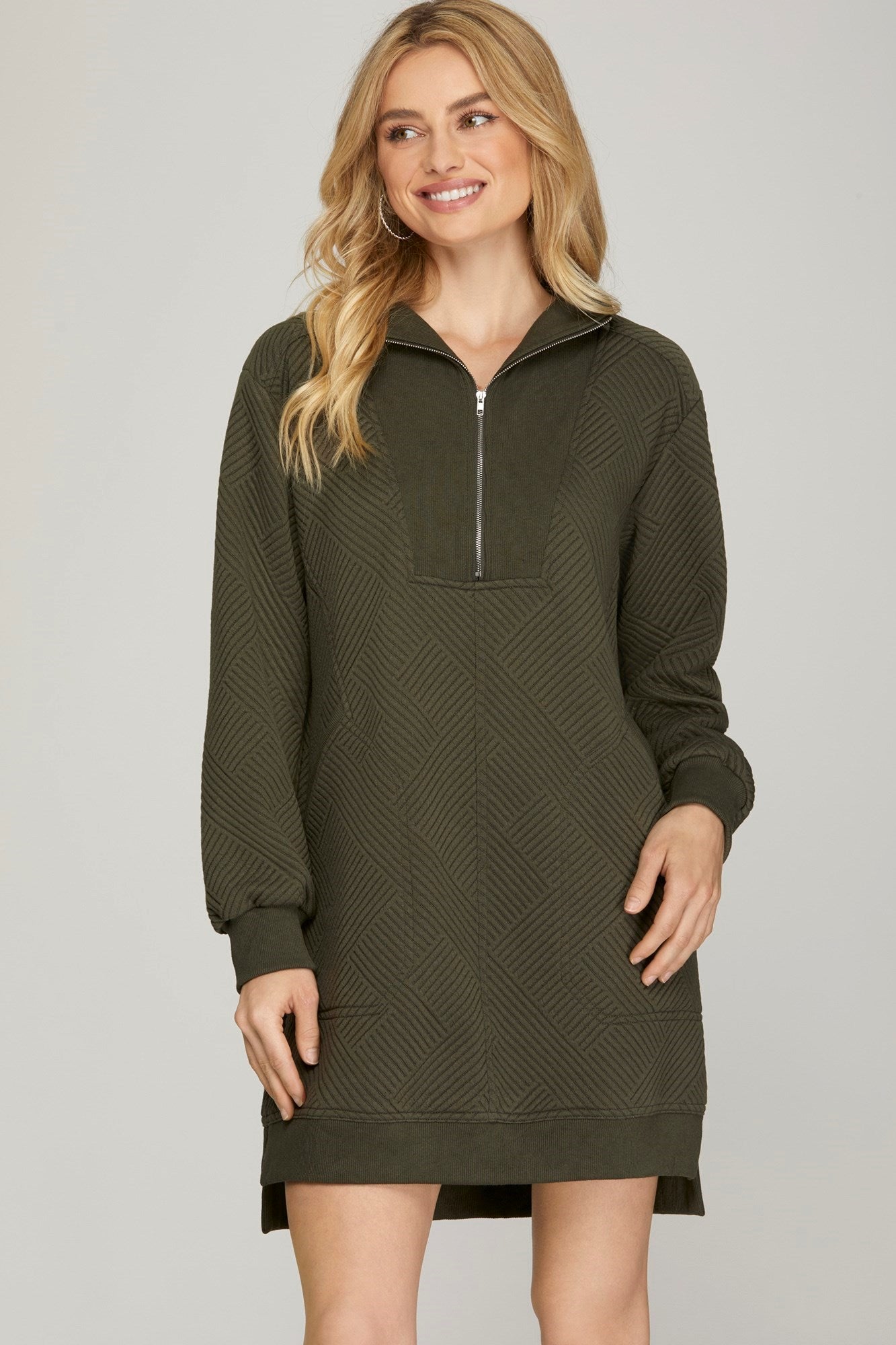 Textured Half-Zip Dress