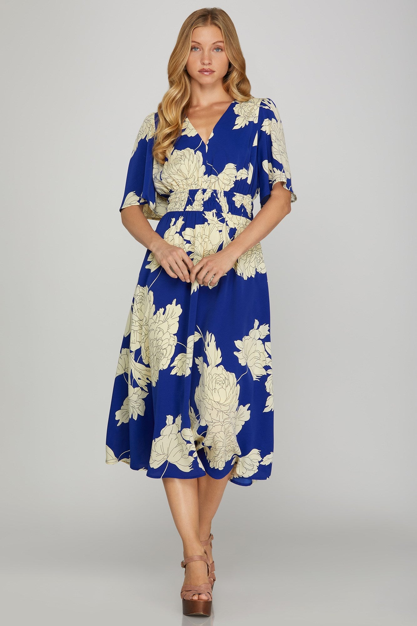 Royal Bloom Flutter Sleeve Dress  Emilie-Bs