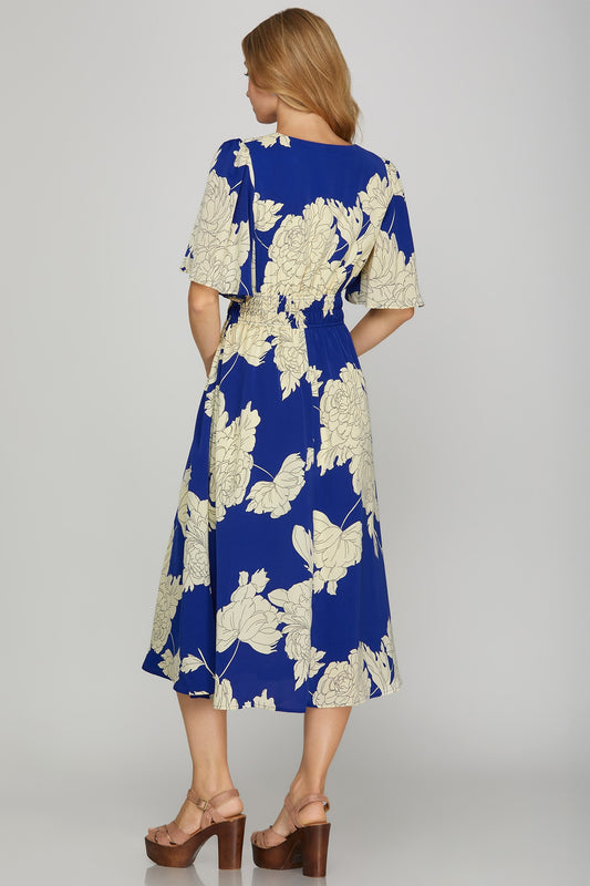 Royal Bloom Flutter Sleeve Dress