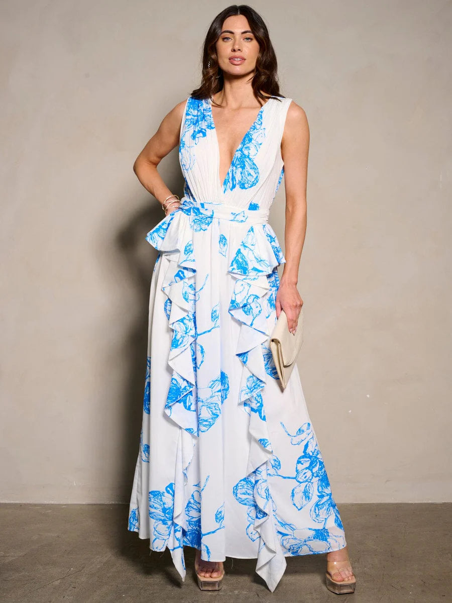 V-Neck Ruffle Maxi Dress