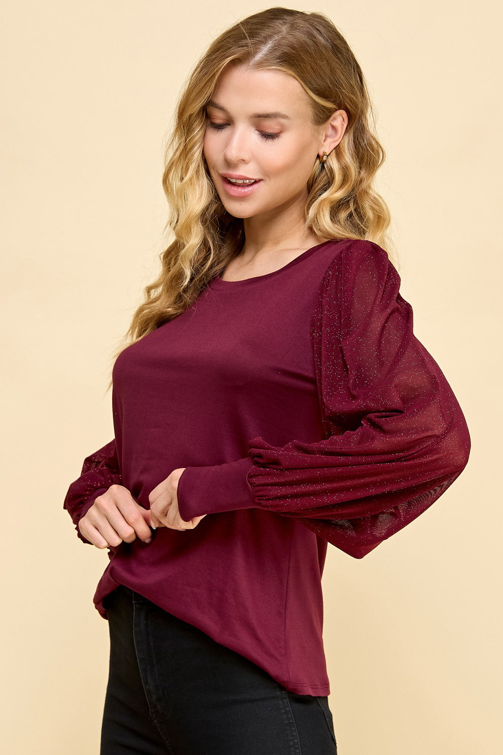 Sheer Glitter Sleeve Top
