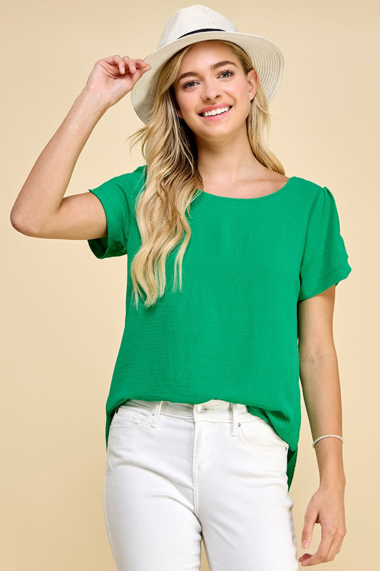 Detailed Sleeve Top - Heather Green