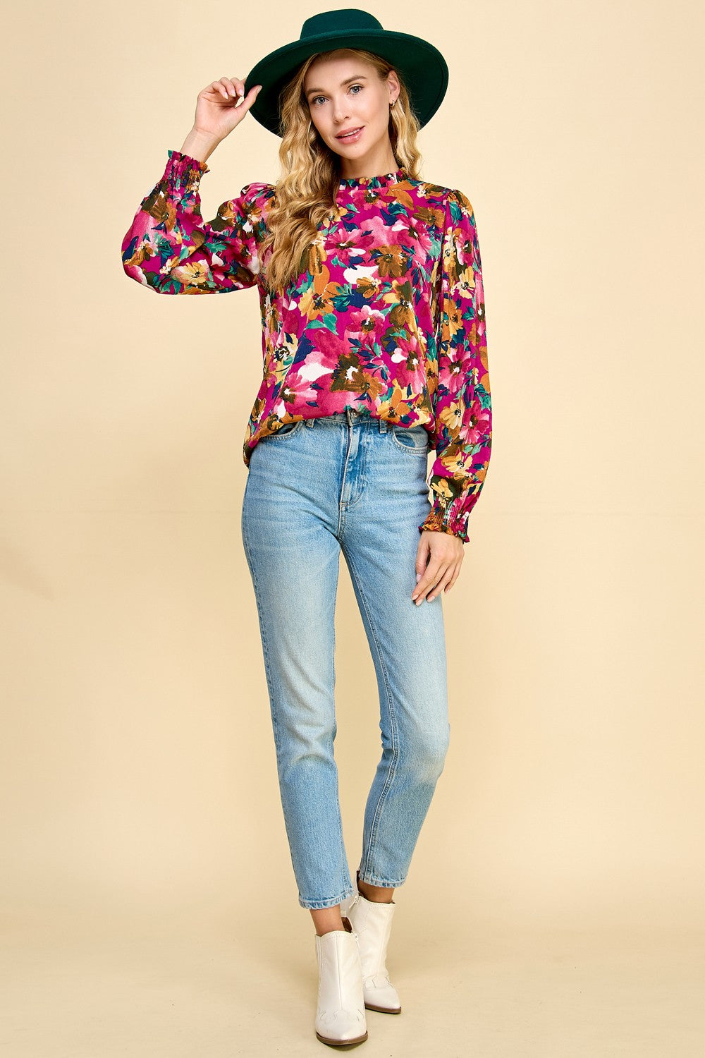 Mock Neck Floral Top
