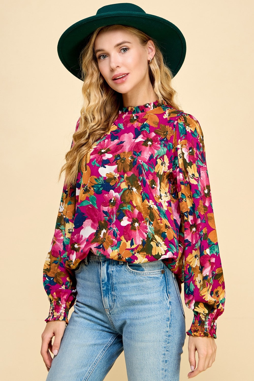 Mock Neck Floral Top