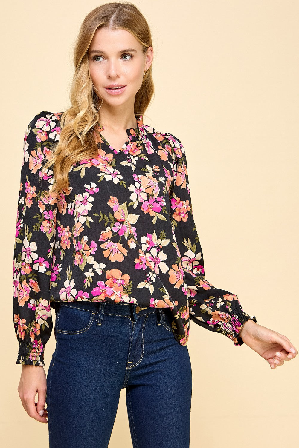 Ruffle Collar Floral Top