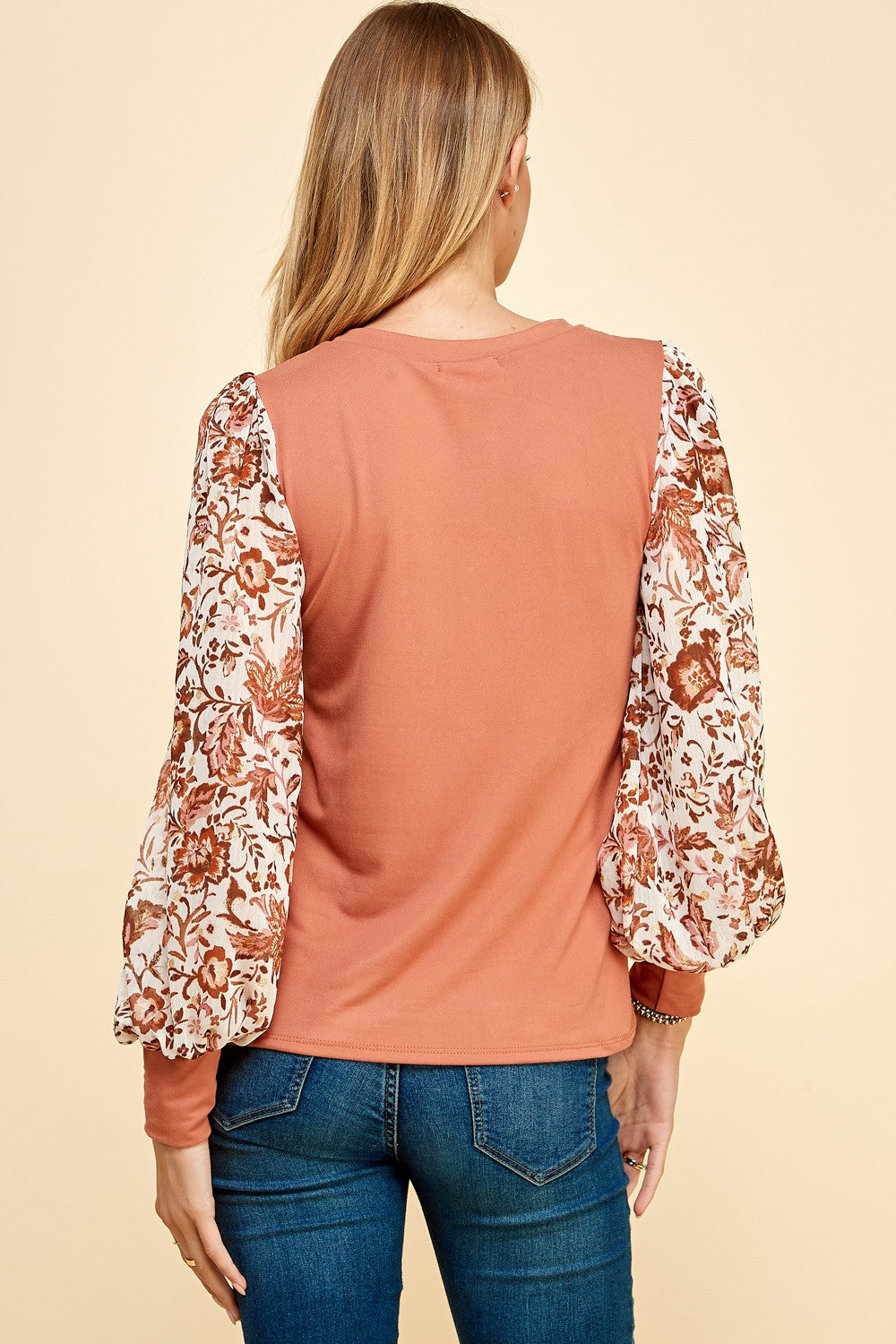 Puffed Floral Sleeve Top