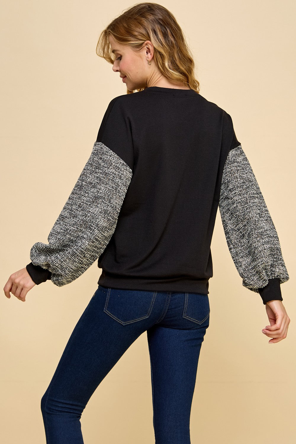 Tweed Sleeve Sweatshirt - Black