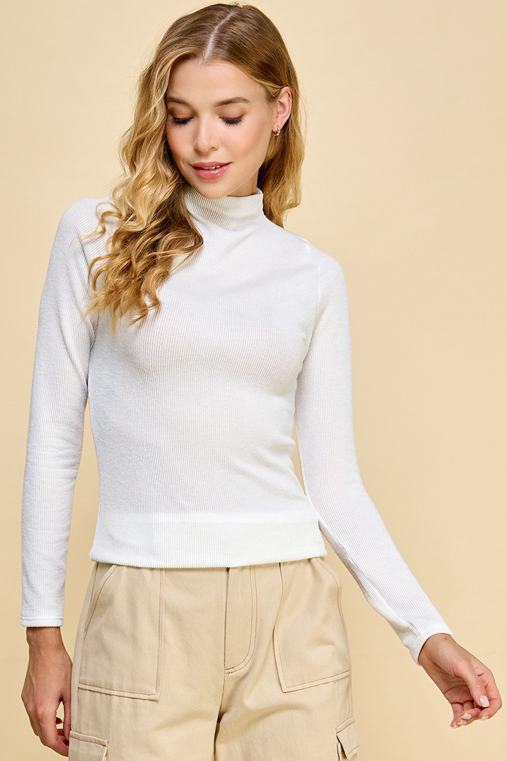 Solid Turtleneck Top - Ivory