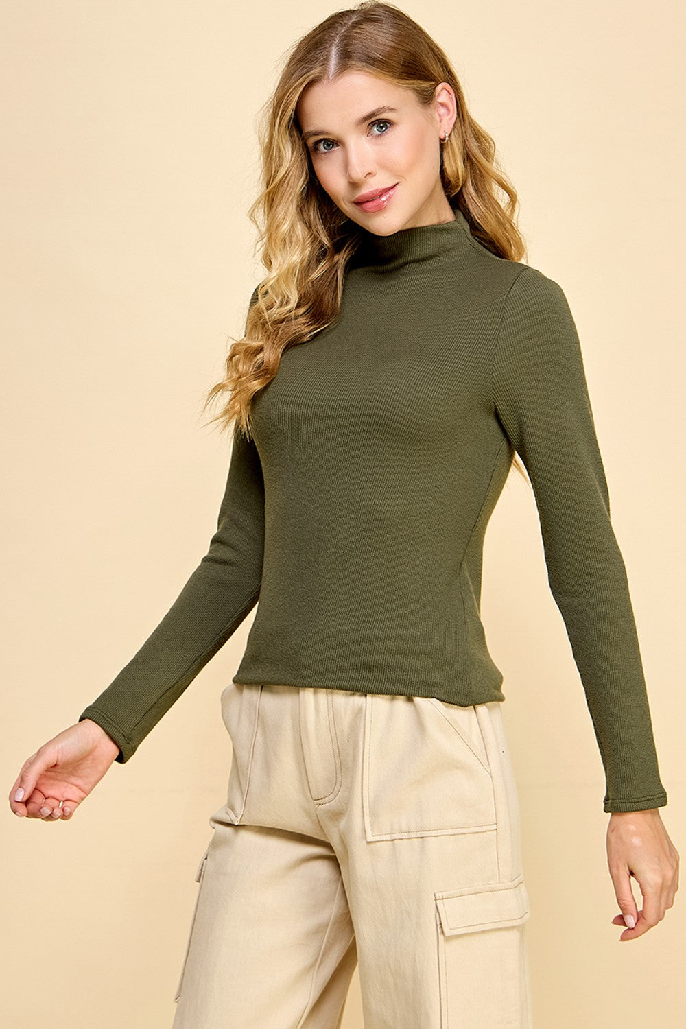 Solid Turtleneck Top - Olive
