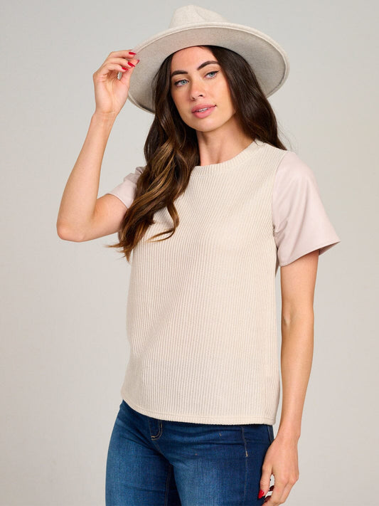 Pleather Sleeve Contrast Top
