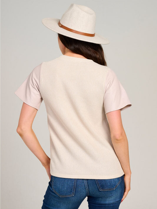 Pleather Sleeve Contrast Top