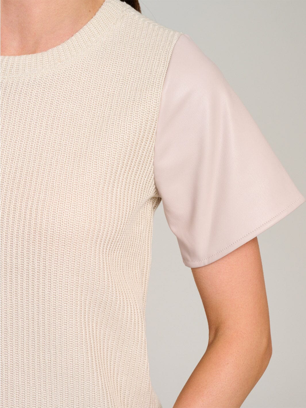Pleather Sleeve Contrast Top
