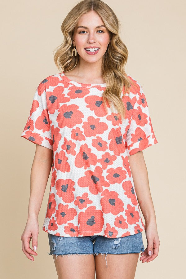 Floral Waffle Knit Top