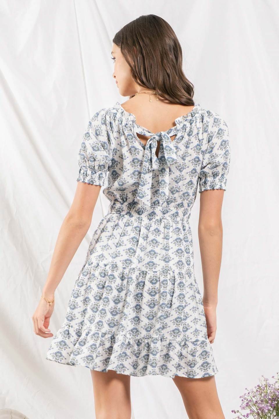 Ruffle Collar Puff Sleeves Mini Dress