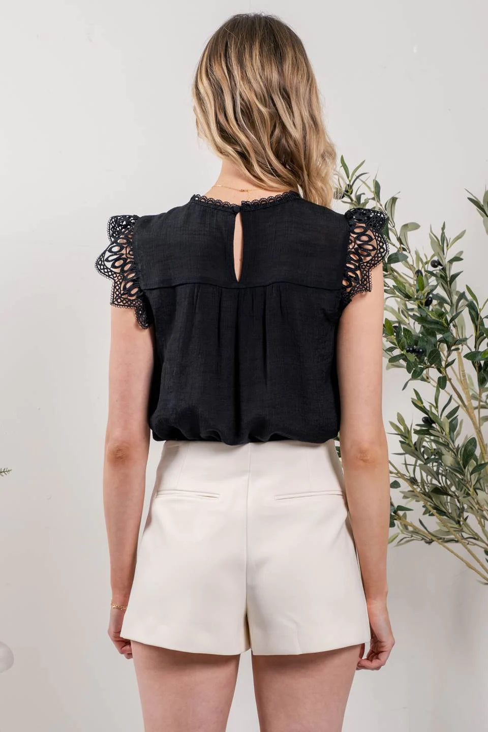 Black Front Lace Yoke Top