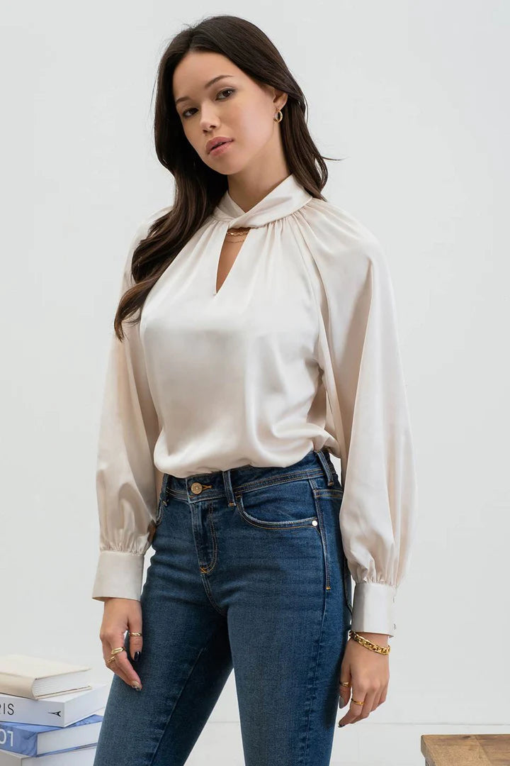 Twist Key Mock Neck Top