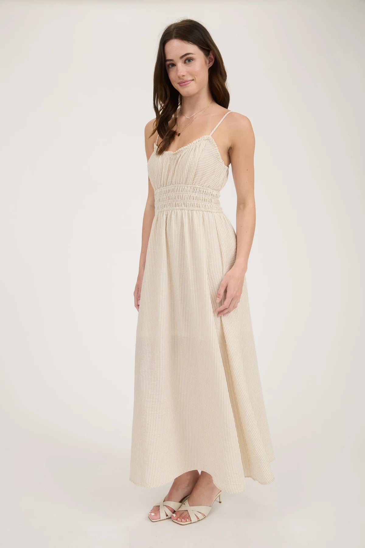 Stripe Lace Trim Maxi Dress
