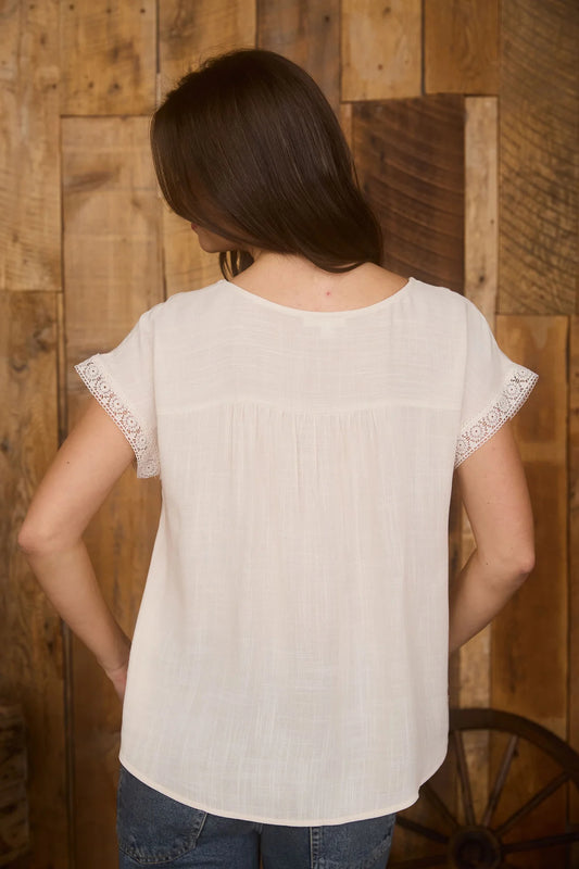 Lace Trim Pleated Yoke Top
