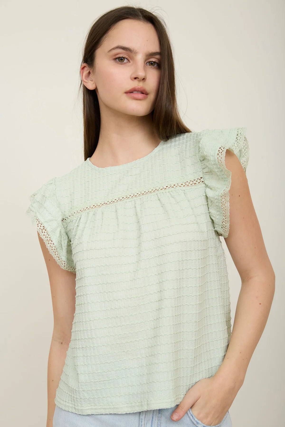 Ruffle Sleeve Lace Top
