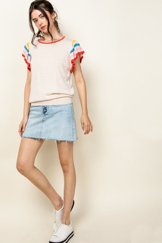 Rib Knit Flutter Sleeve Top