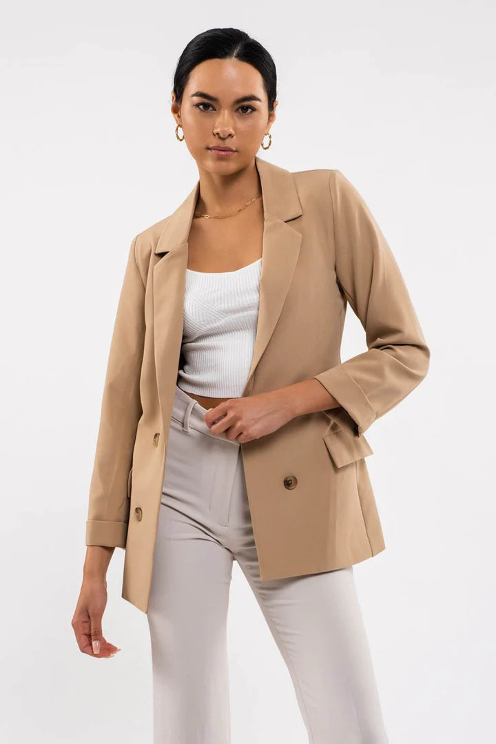 Folded Cuff Blazer - Khaki