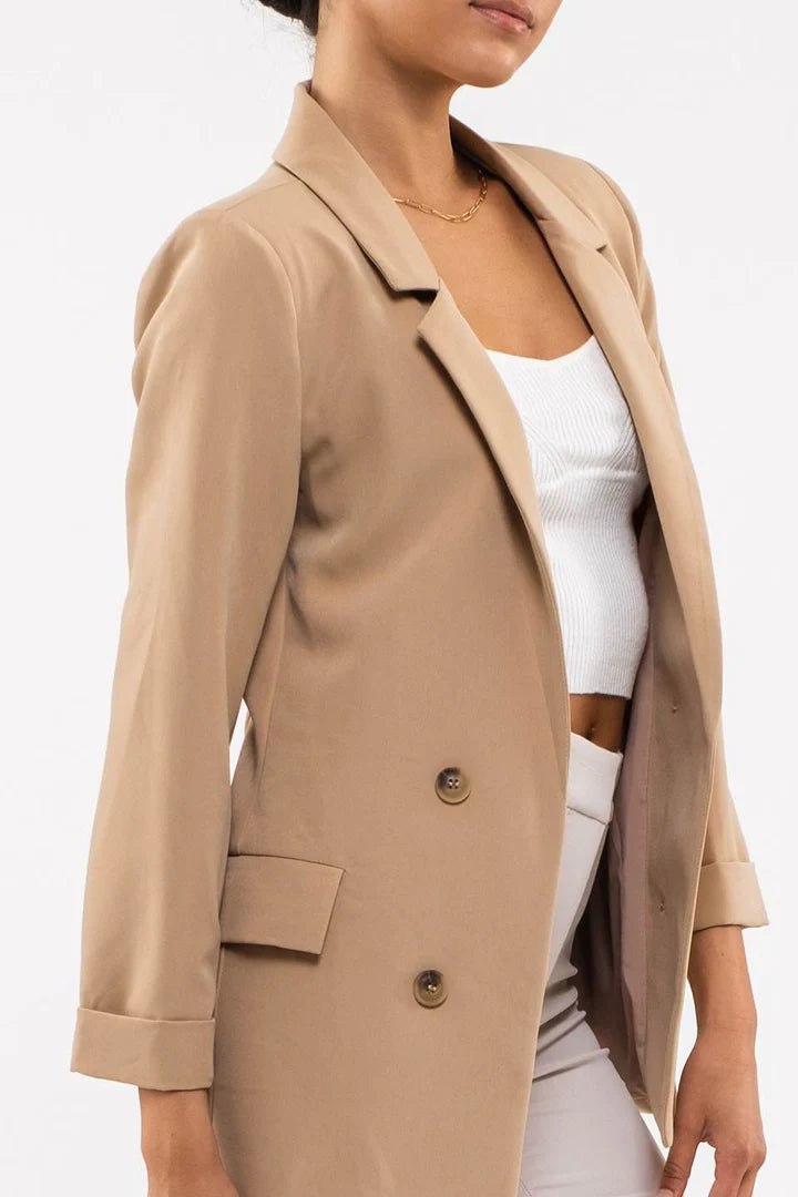 Folded Cuff Blazer - Khaki