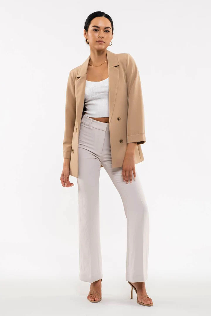 Folded Cuff Blazer - Khaki